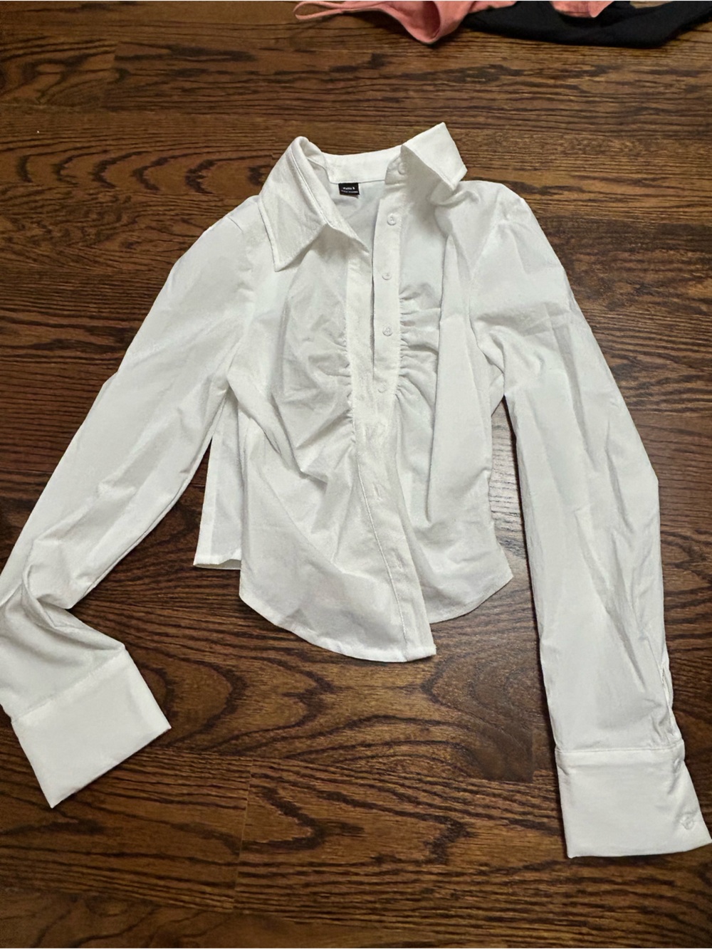 SHEIN White Button-Down Ruched Front Shirt